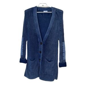 See By Chloe Long Sleeve Cardigan Longline Button Up Cotton Medium Blue Grandpa